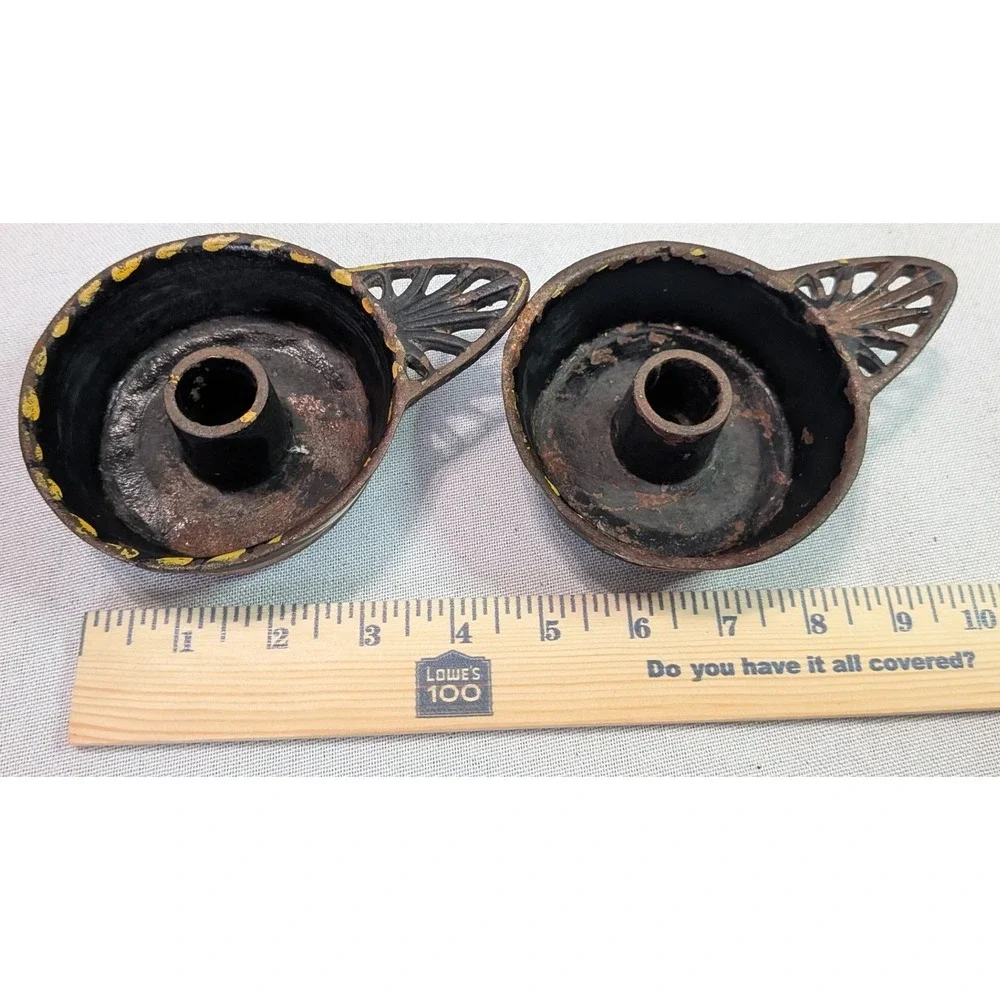 John Wright Candle Holder Set Unisex OS Black Fair Cast Iron Floral Bird Vintage